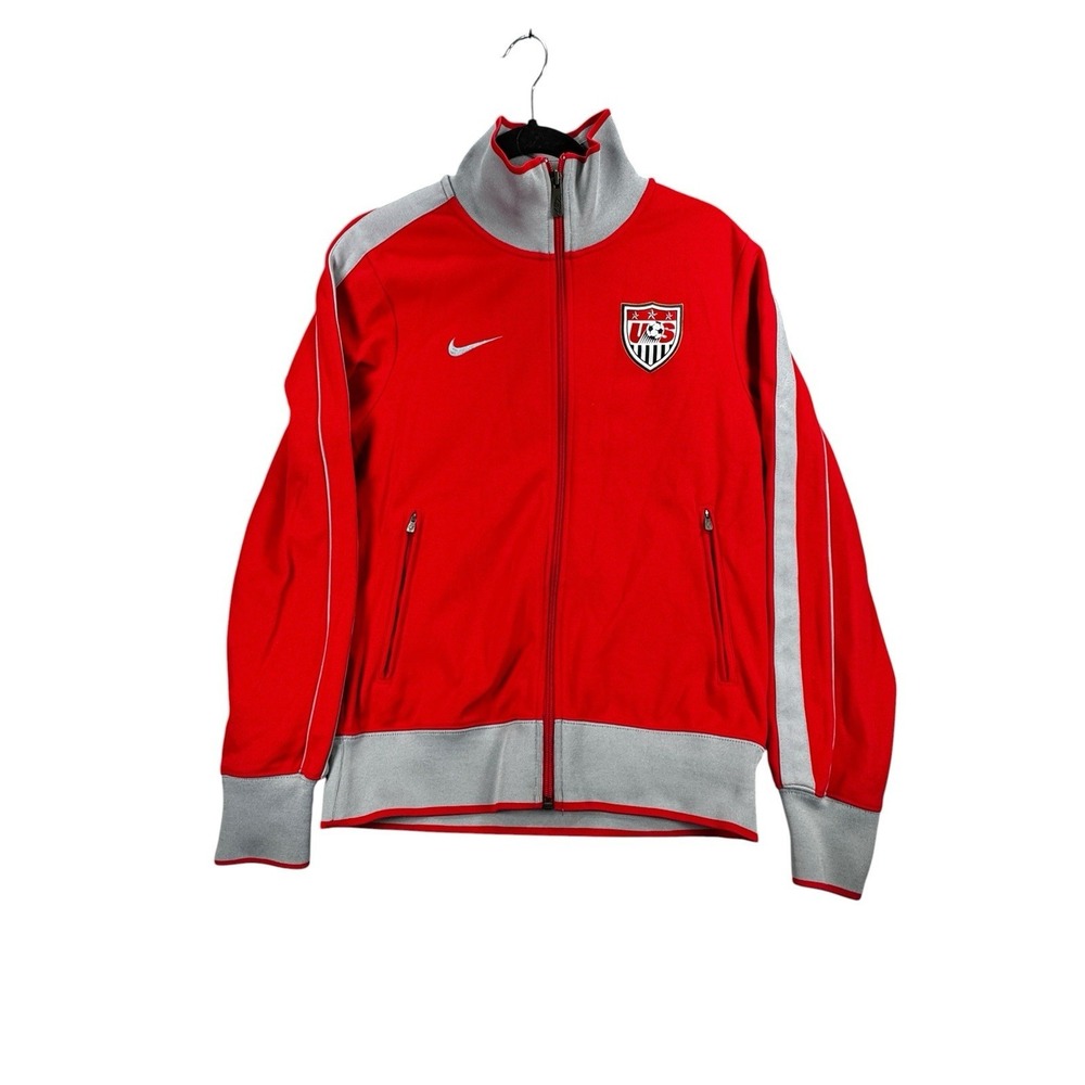 Nike USA Soccer Track Jacket Small Red Gray Full Zip Swoosh Zip Pockets